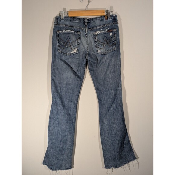 7 For All Mankind Womens Low Rise Destroyed Jeans Sz 28 Grunge Boho Festival - Picture 2 of 12